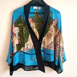 COPY -M/L Chico’s Silk Kimono cropped Evening Jacket Crepe Chiffon M/L like new